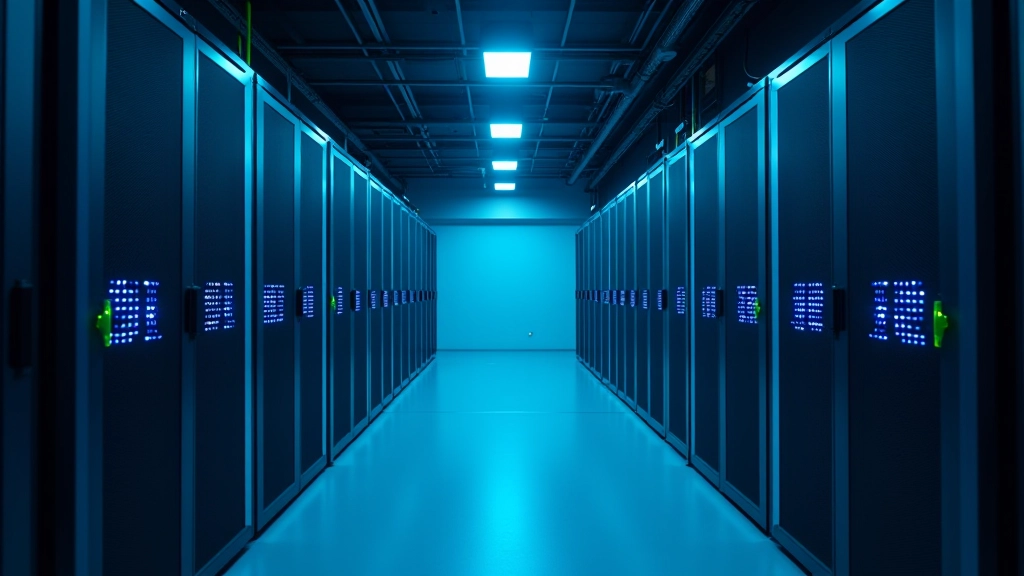 Moderne digitale Infrastruktur mit leuchtenden Servern und Netzwerkverbindungen in Rechenzentrum